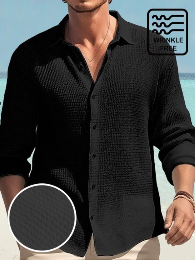 Retro Basics Quick Drying Seersucker Men's Button Long Sleeve Shirt Big & Tall