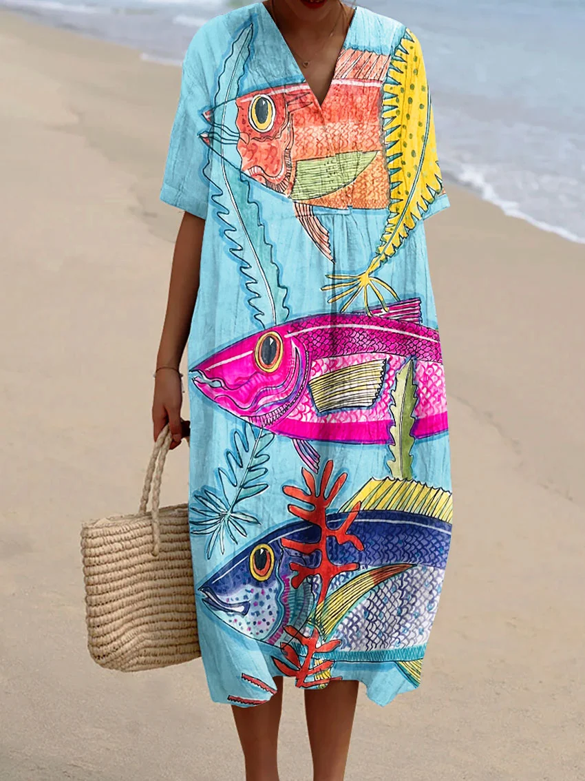 Women's Abstract Pattern Art Print Cotton Dress