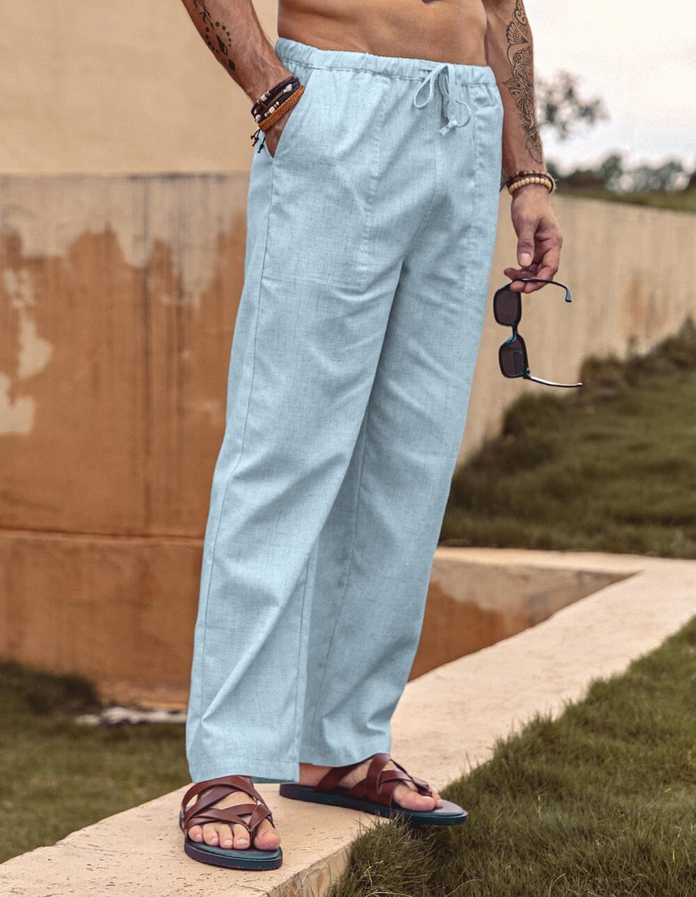 Linen Style Elastic Waist Yoga Pants 