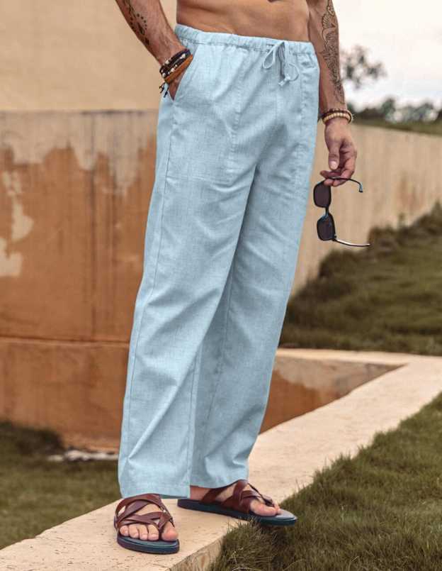 Linen Style Elastic Waist Yoga Pants 