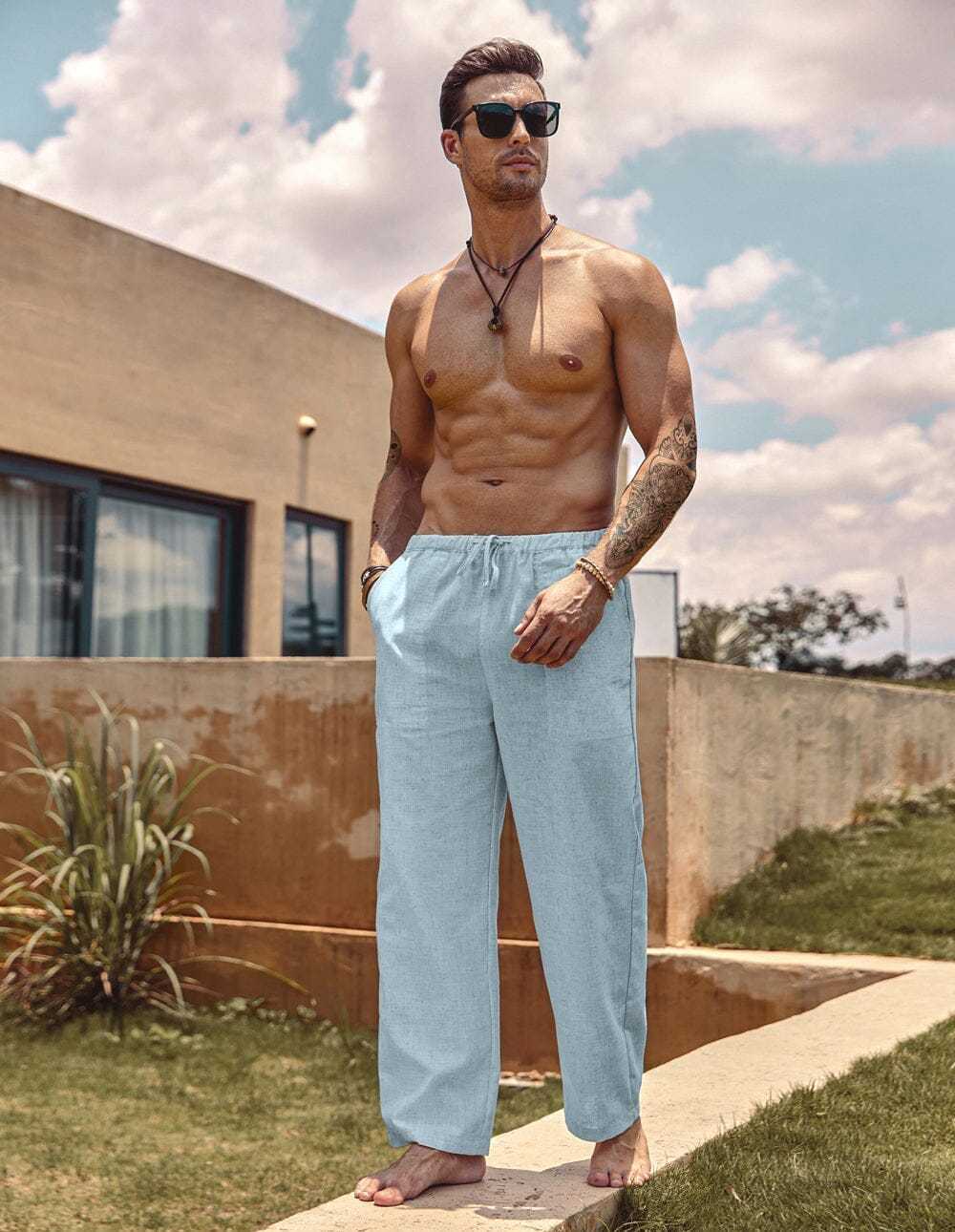 Linen Style Elastic Waist Yoga Pants 