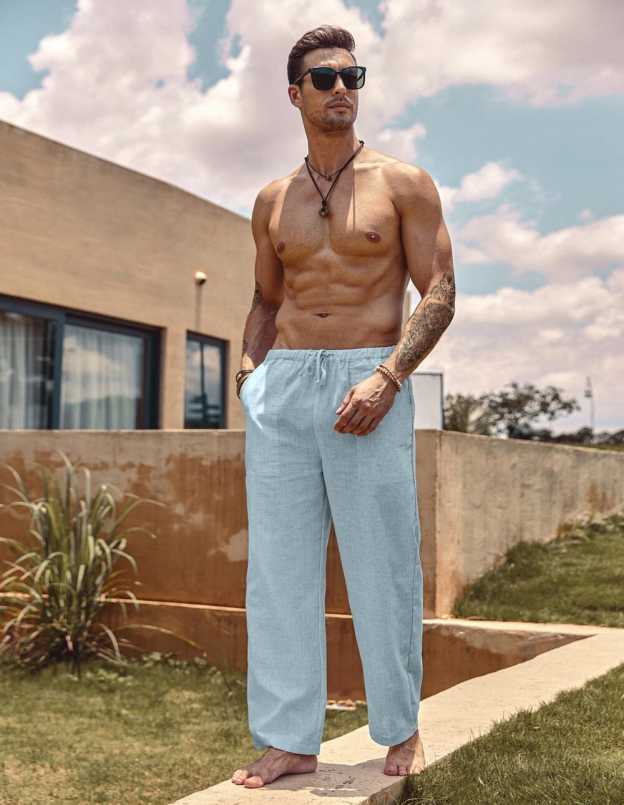 Linen Style Elastic Waist Yoga Pants 