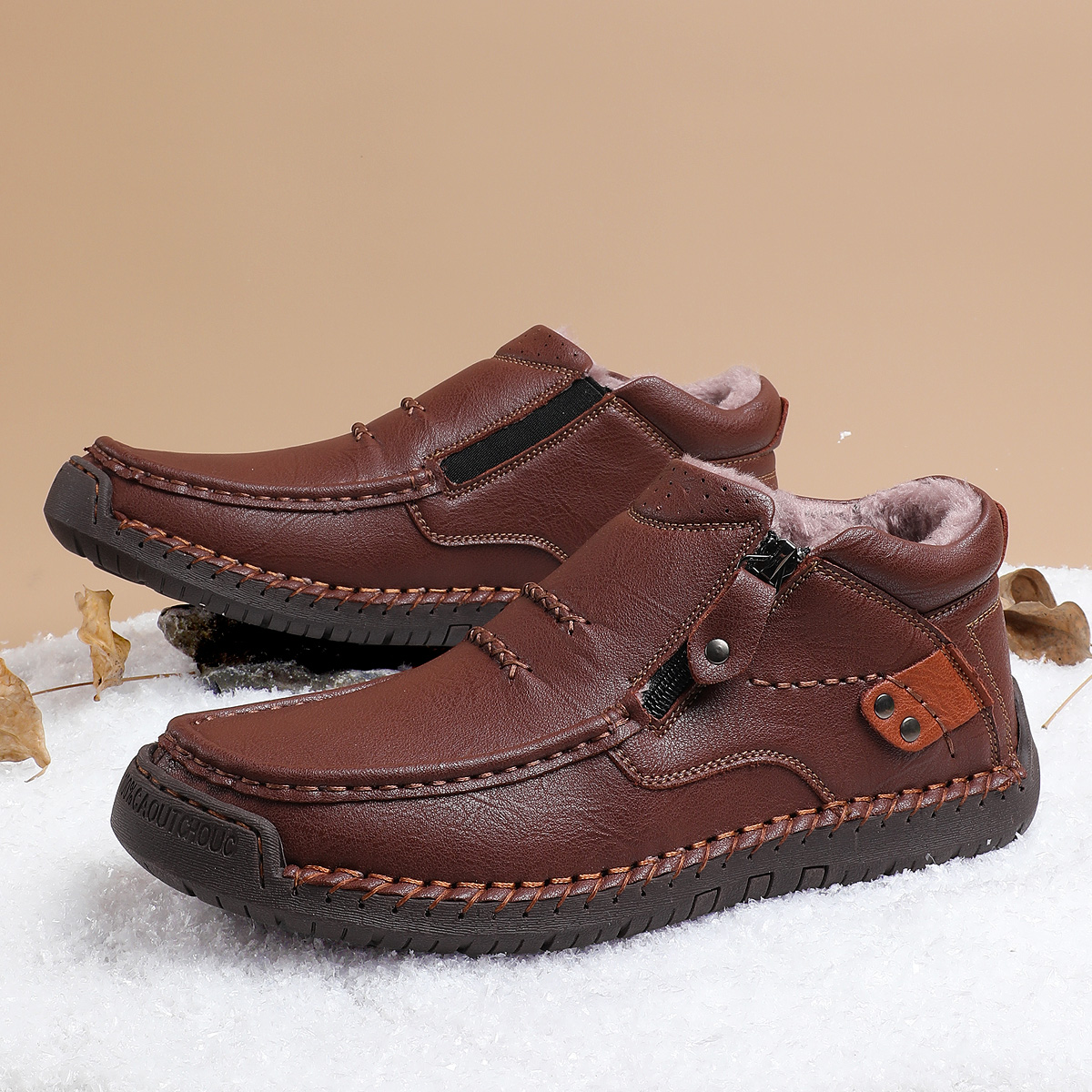 ⏰Limited Time Sale 70% OFF-Men’s Handmade Premium Leather Slip-On Driving Boots – Wide Toe, Arch Support, Waterproof, Pressure Relief, Non-Slip Sole&Warmth for Casual, Travel & Outdoor