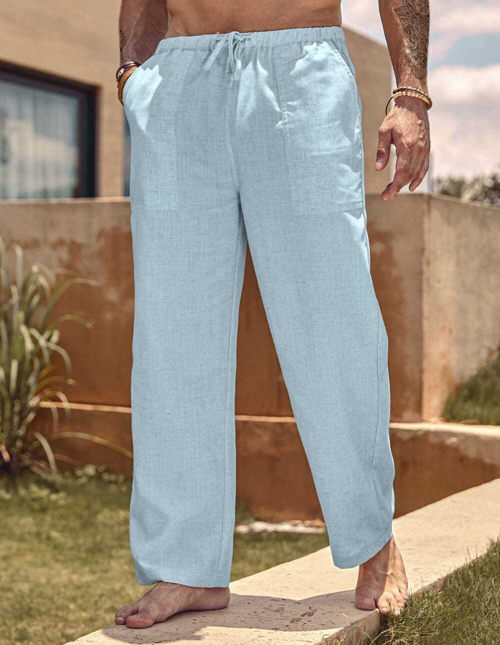 Linen Style Elastic Waist Yoga Pants 