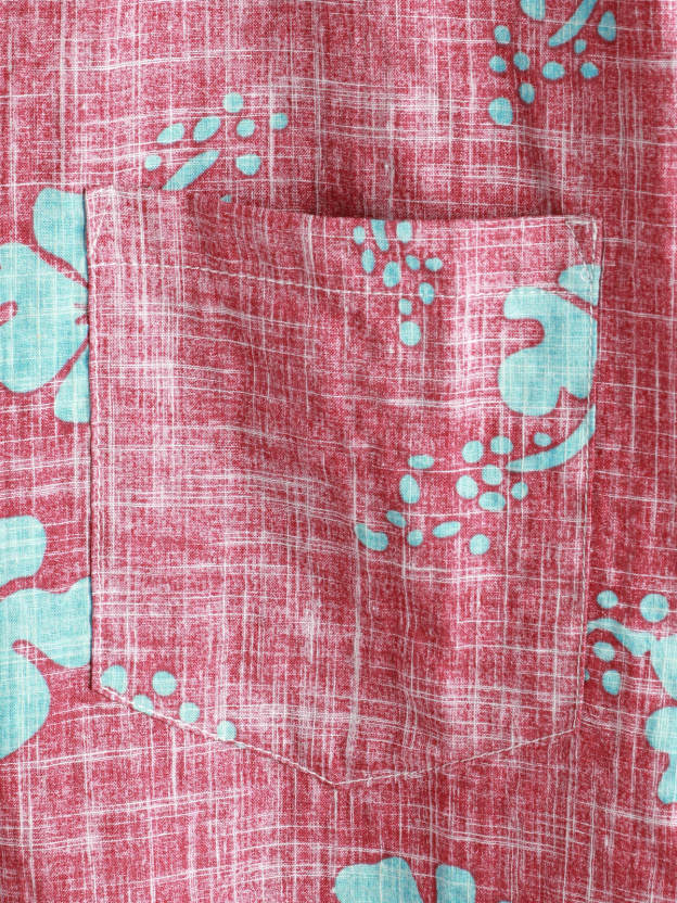 Men's Red Floral Vintage Short Sleeve Button Up Beach Tropical Hawaiian Shirt