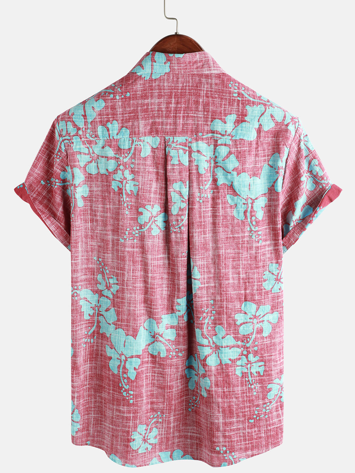 Men's Red Floral Vintage Short Sleeve Button Up Beach Tropical Hawaiian Shirt