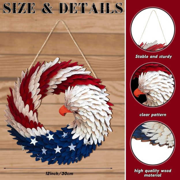 American Flag Eagle Door Wreath - Eye-Catching Patriotic Decor for Front Door & Holiday Occasions