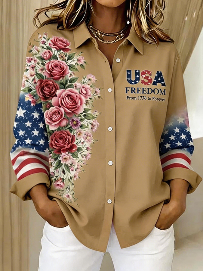 Women'S Casual American 250th Anniversary Commemorative Printed Shirt