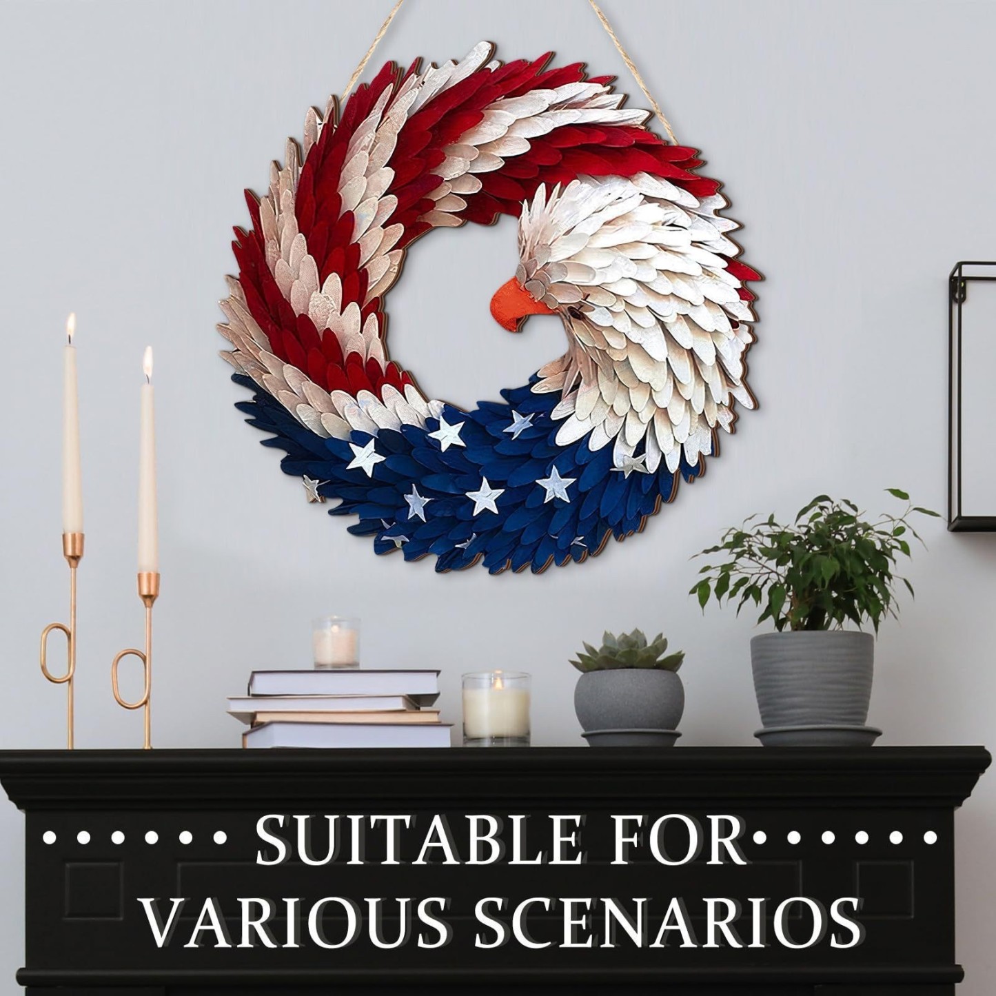 American Flag Eagle Door Wreath - Eye-Catching Patriotic Decor for Front Door & Holiday Occasions
