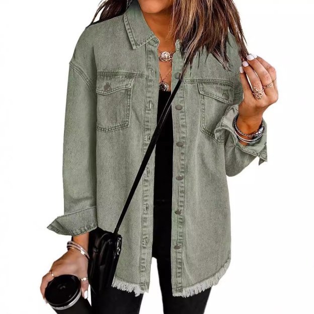 Women's Casual Denim Button Down Distressed Jacket