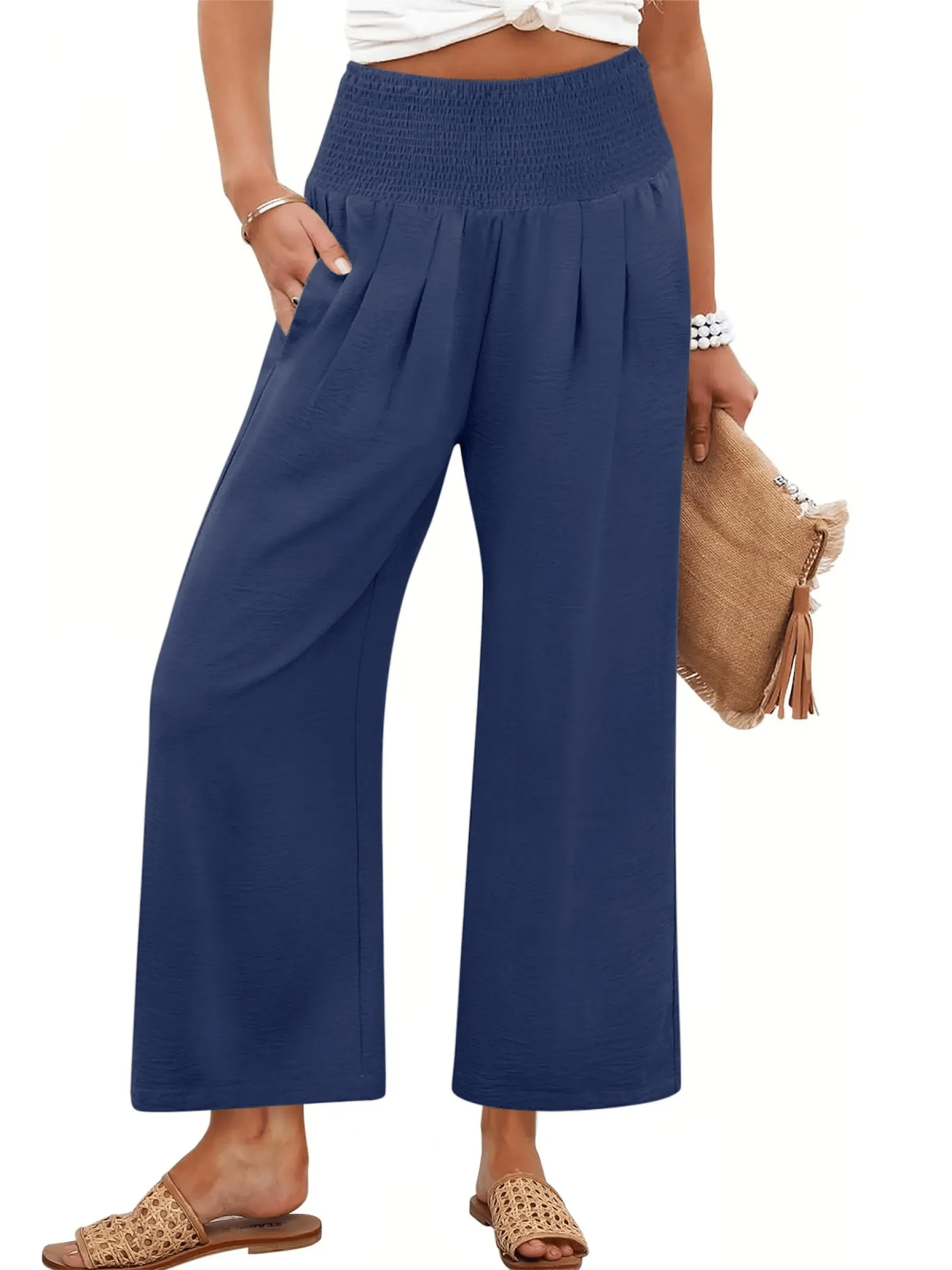 Women's Smocked Waist Wide Leg Palazzo Pants