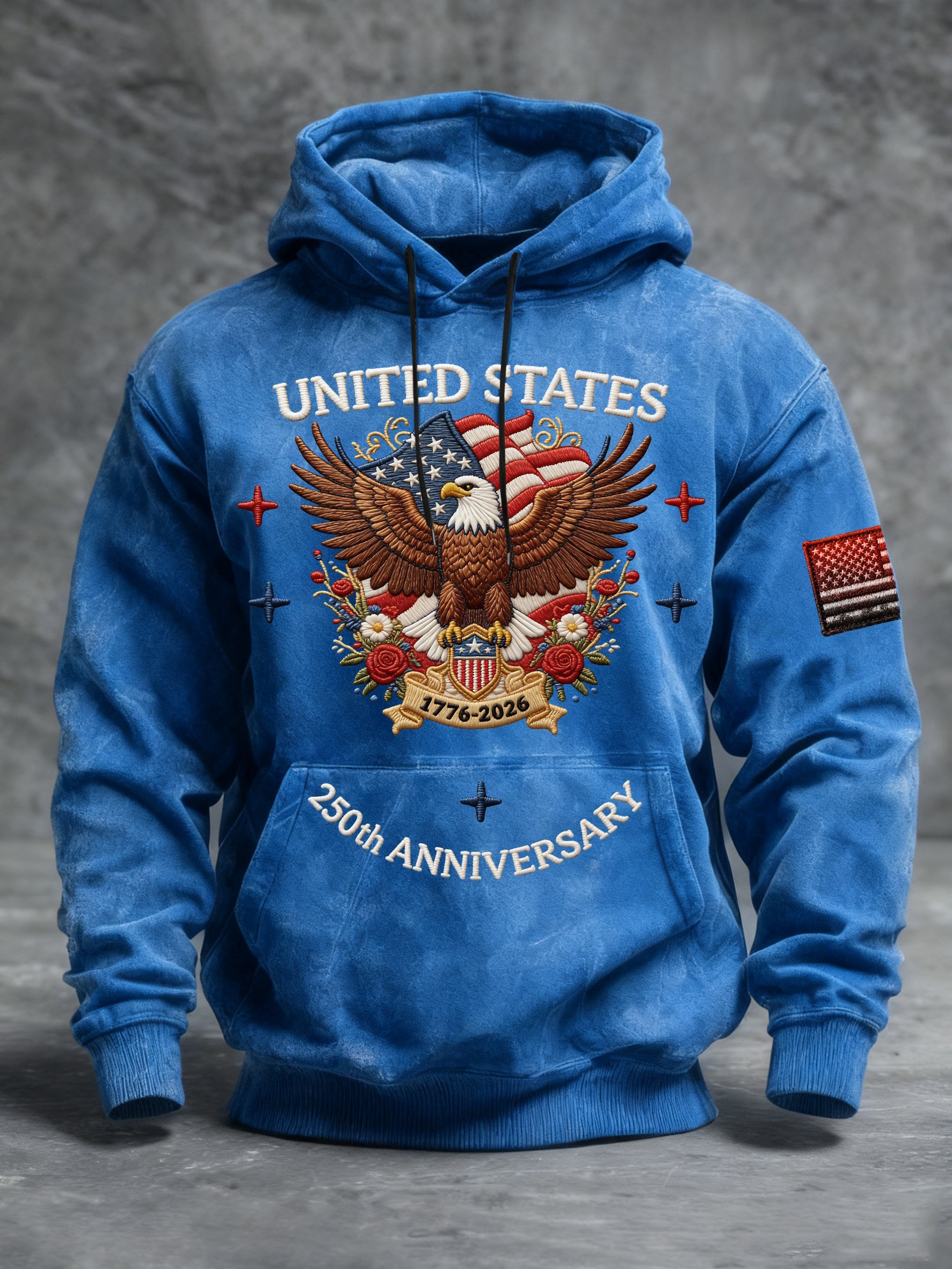 Men's Vintage American Flag Print Hooded Sweatshirt