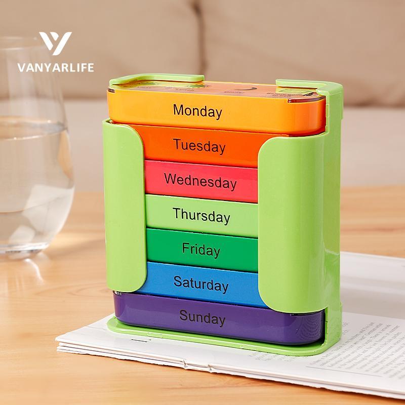 7-day Pill Storage Box, 1 Count Portable Large Capacity Pill Organizer, Daily Pill Storage Box for Home Office Travel, Home Supplies 0