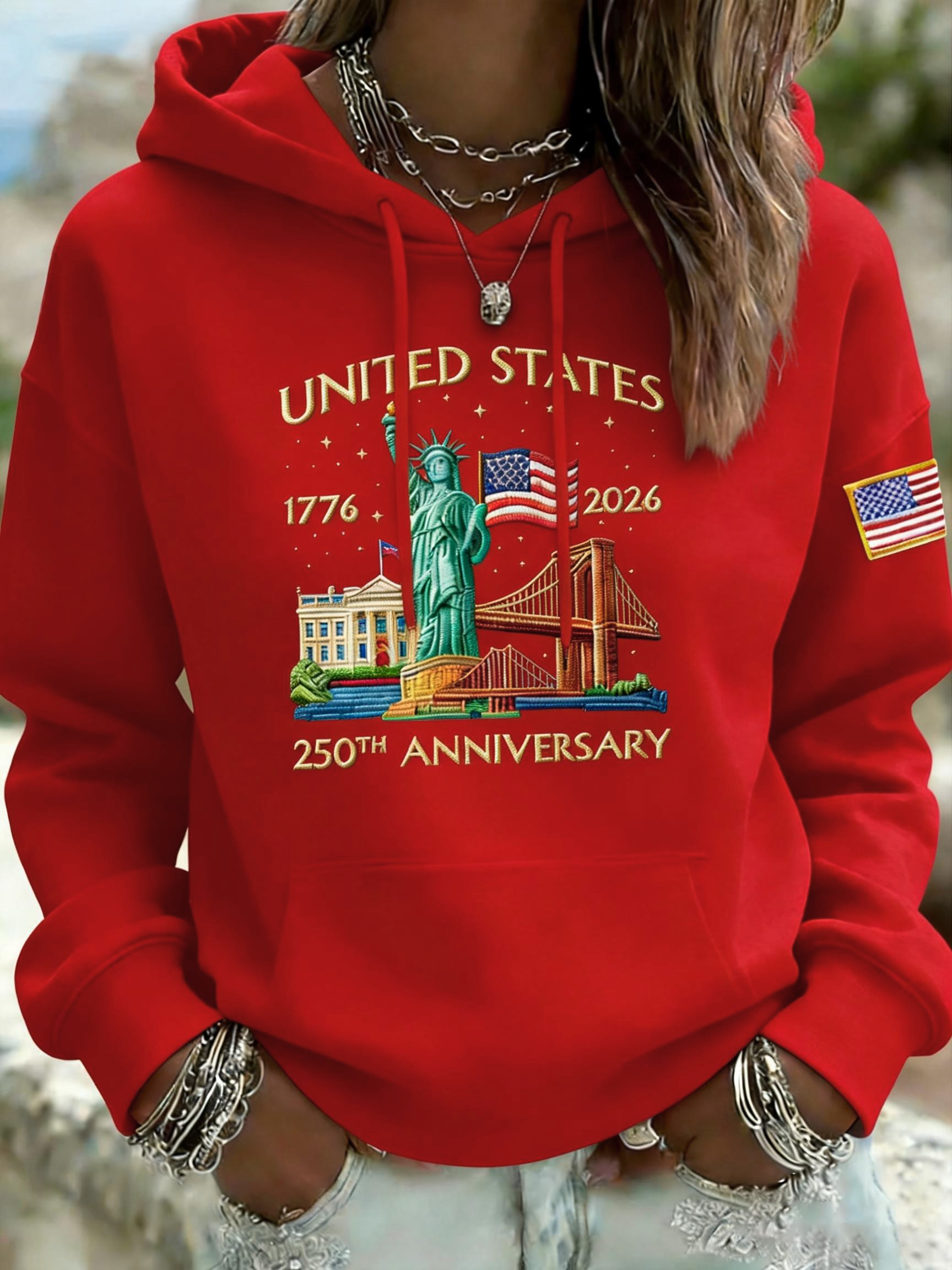 🎖️Women's Vintage America 250th Anniversary Print Hoodie
