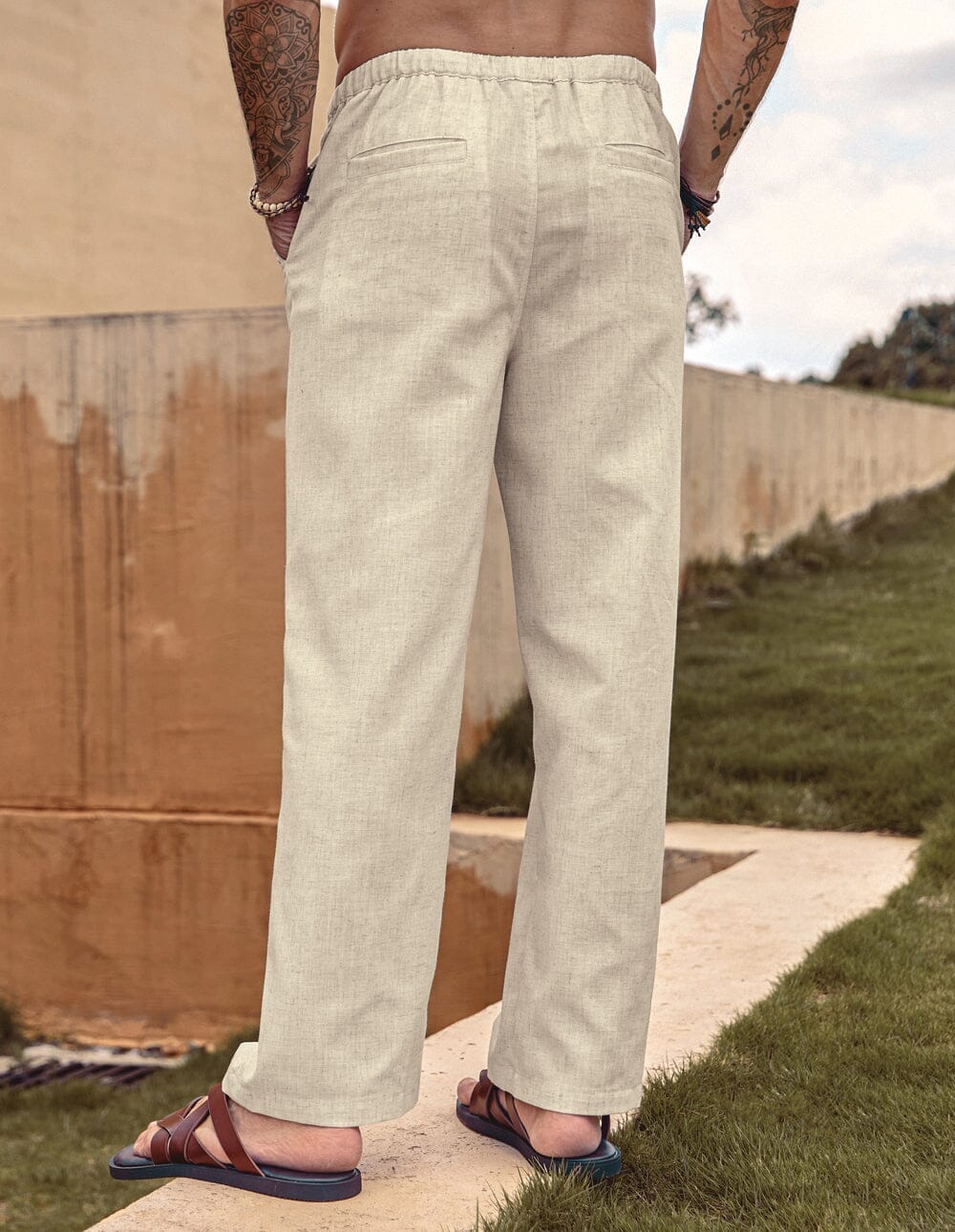 Linen Style Elastic Waist Yoga Pants 