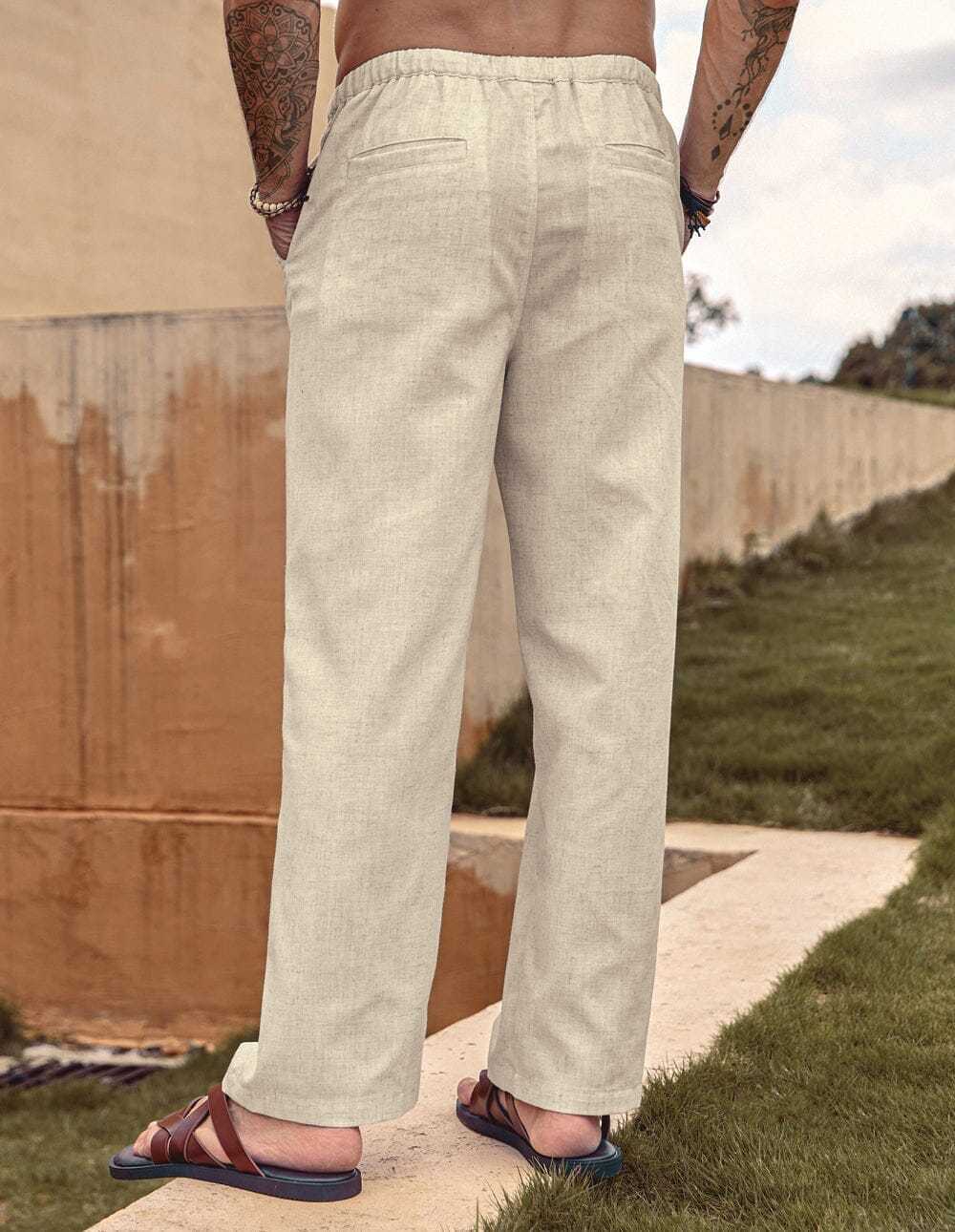 Linen Style Elastic Waist Yoga Pants 