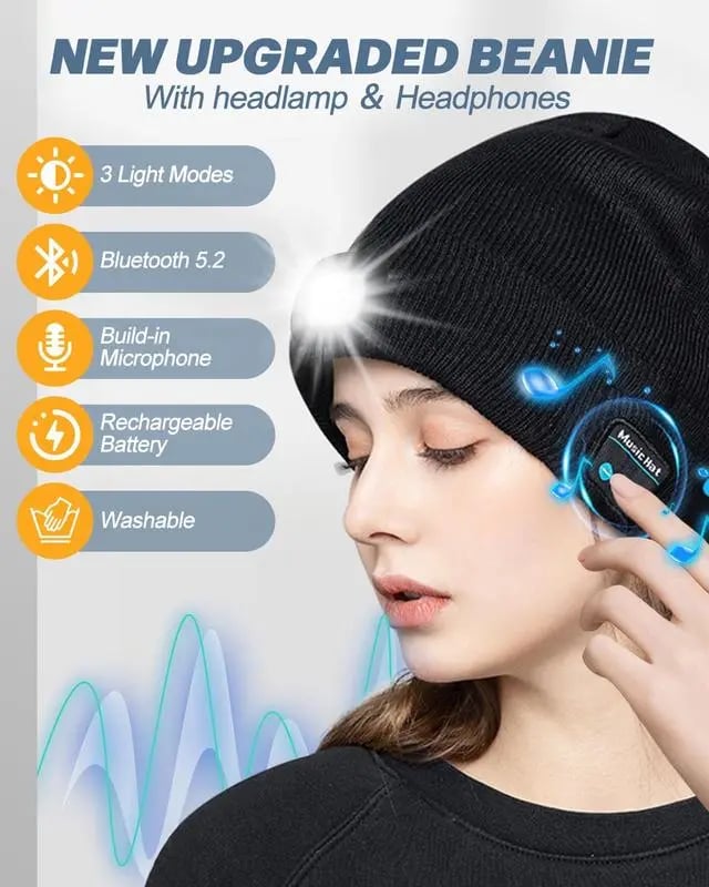 Winter 2025 Best Seller — Bluetooth Beanie with LED Headlight & Removable Speakers