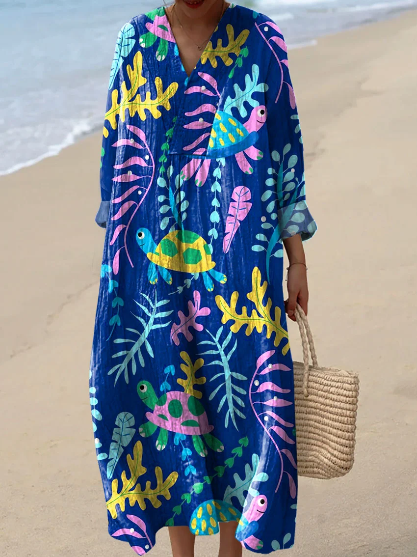 Women's Abstract Pattern Art Print Cotton Dress