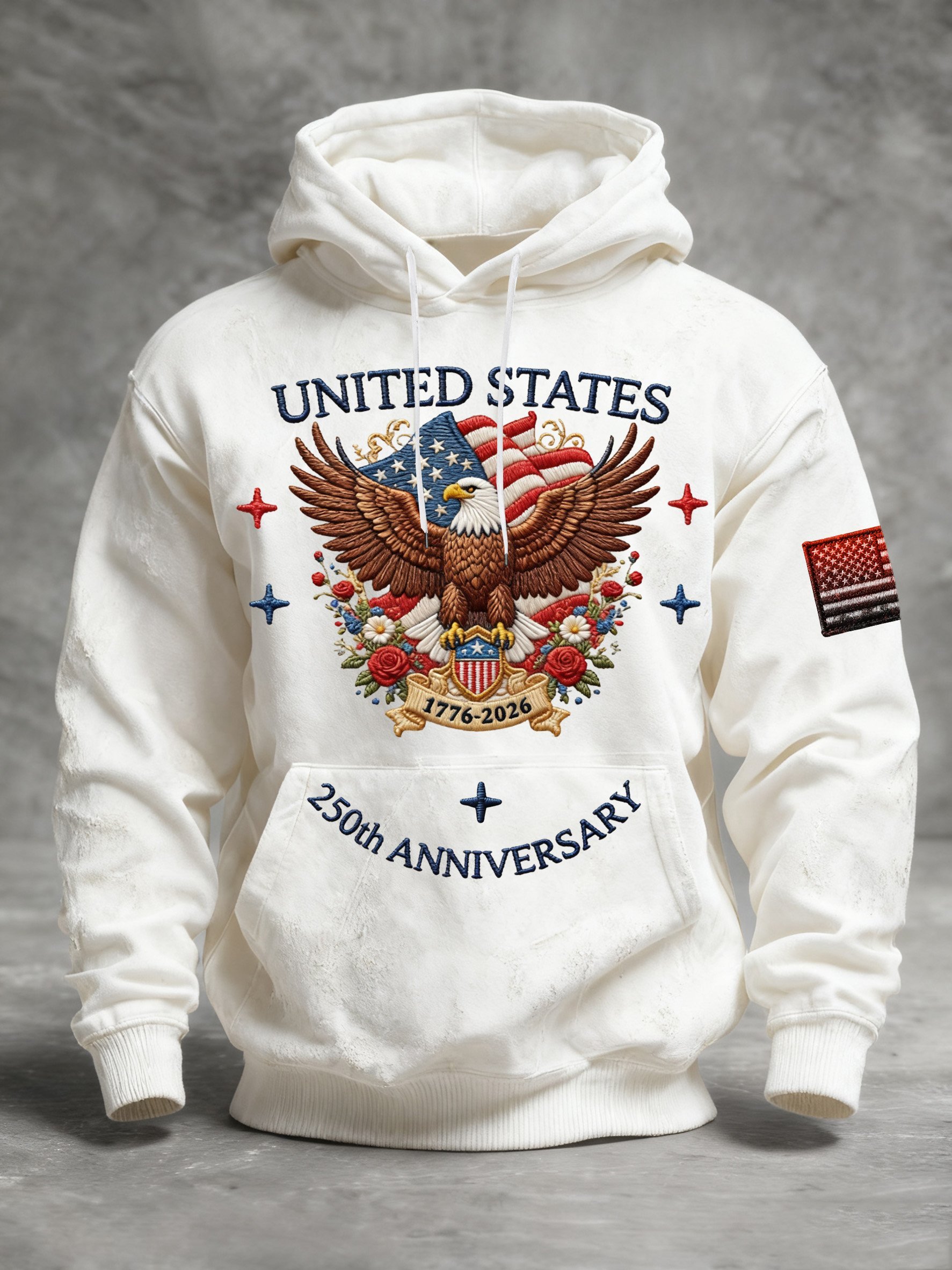 Men's Vintage American Flag Print Hooded Sweatshirt