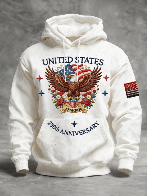 Men's Vintage American Flag Print Hooded Sweatshirt