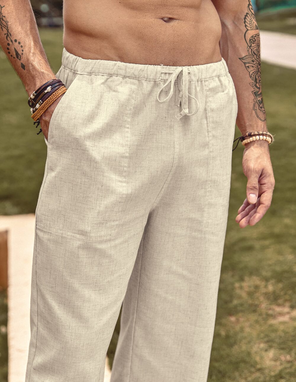Linen Style Elastic Waist Yoga Pants 
