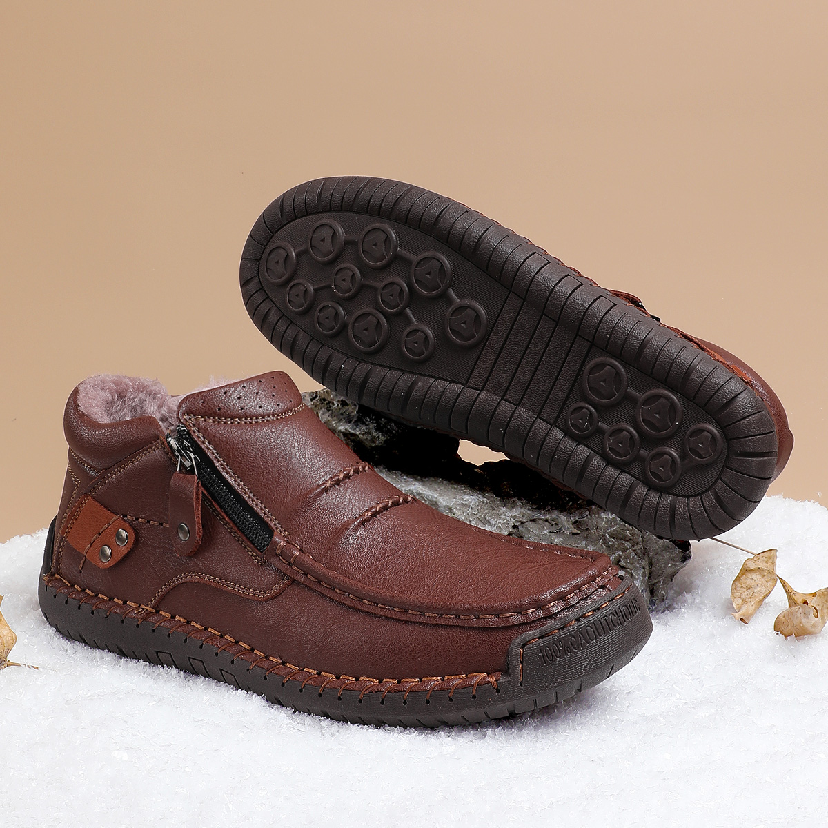 ⏰Limited Time Sale 70% OFF-Men’s Handmade Premium Leather Slip-On Driving Boots – Wide Toe, Arch Support, Waterproof, Pressure Relief, Non-Slip Sole&Warmth for Casual, Travel & Outdoor