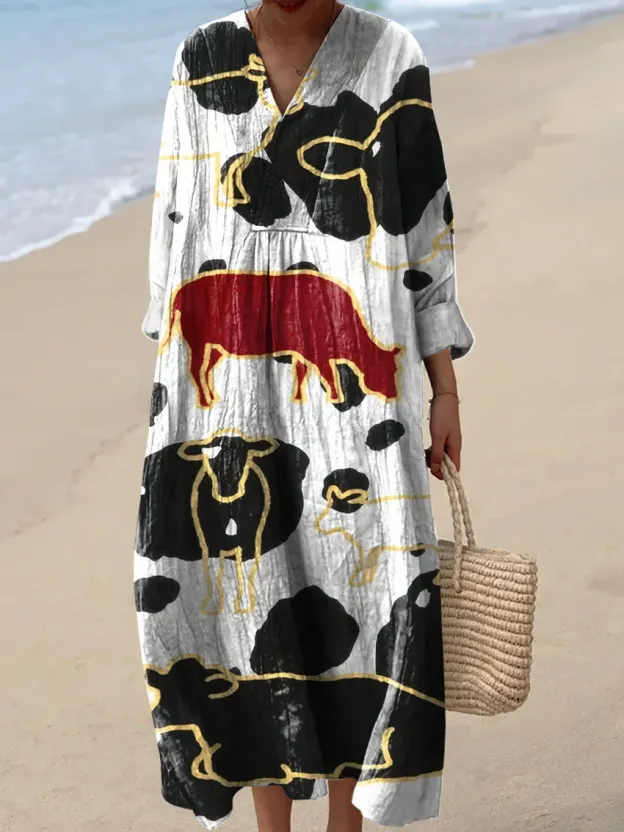 Women's Abstract Pattern Art Print Cotton Dress