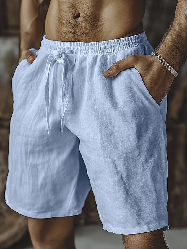 Royaura® Hawaiian Vacation Solid Color Casual Cotton and Linen Men's Beach Shorts Big & Tall