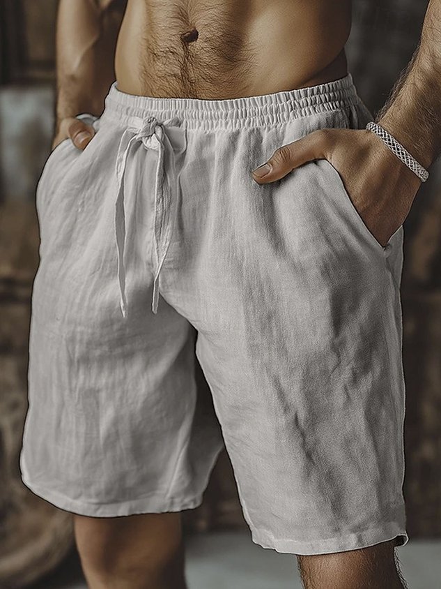 Royaura® Hawaiian Vacation Solid Color Casual Cotton and Linen Men's Beach Shorts Big & Tall