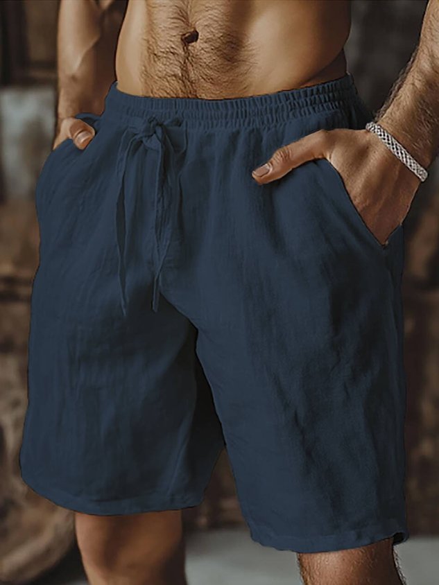 Royaura® Hawaiian Vacation Solid Color Casual Cotton and Linen Men's Beach Shorts Big & Tall