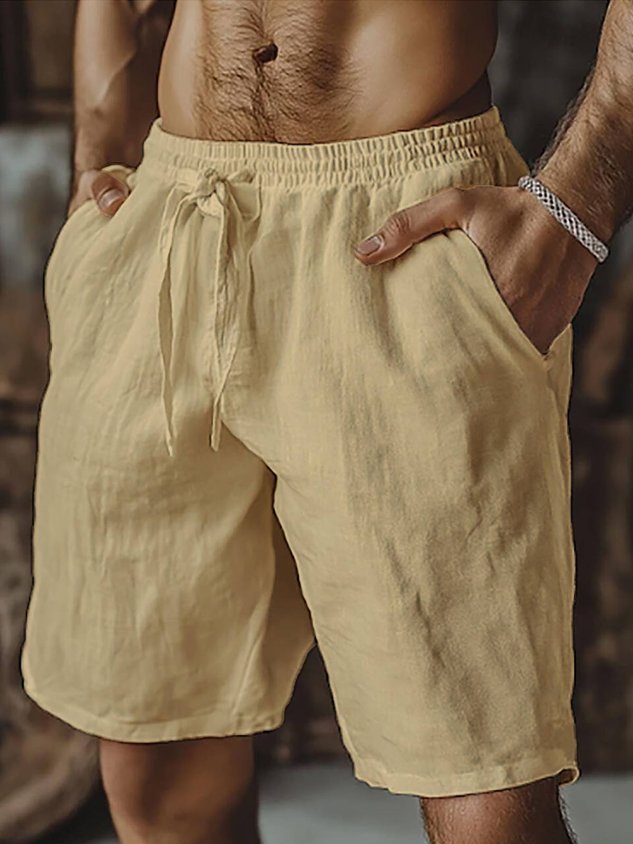 Royaura® Hawaiian Vacation Solid Color Casual Cotton and Linen Men's Beach Shorts Big & Tall