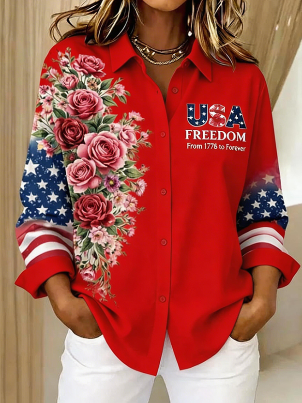 Women'S Casual American 250th Anniversary Commemorative Printed Shirt