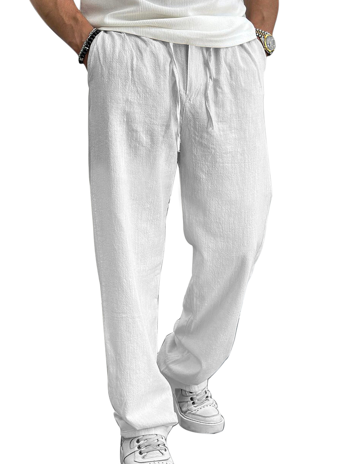 Men's Casual And Comfortable Hawaiian Solid Color Loose Trousers