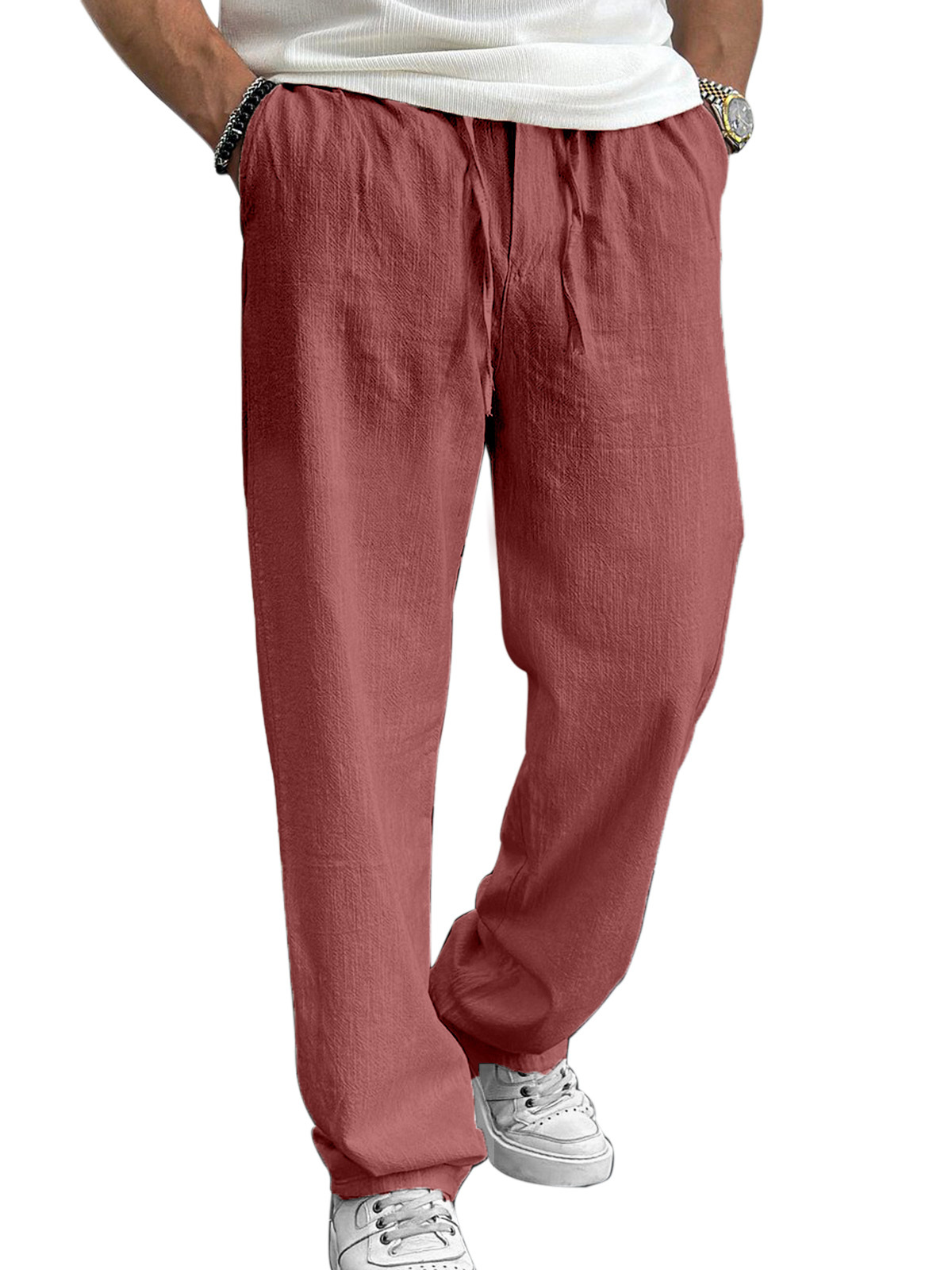 Men's Casual And Comfortable Hawaiian Solid Color Loose Trousers