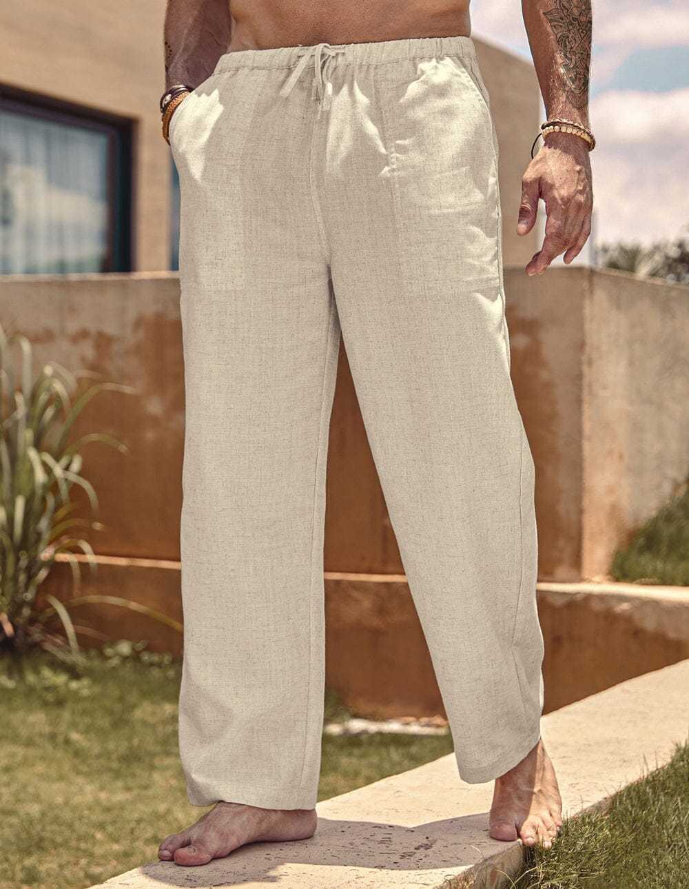 Linen Style Elastic Waist Yoga Pants 