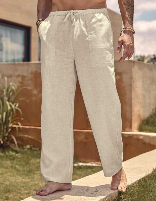 Linen Style Elastic Waist Yoga Pants 