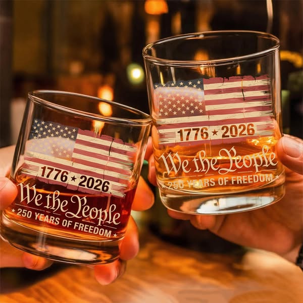 America 250th Birthday US Flag 250 Years We The People Whiskey Glass