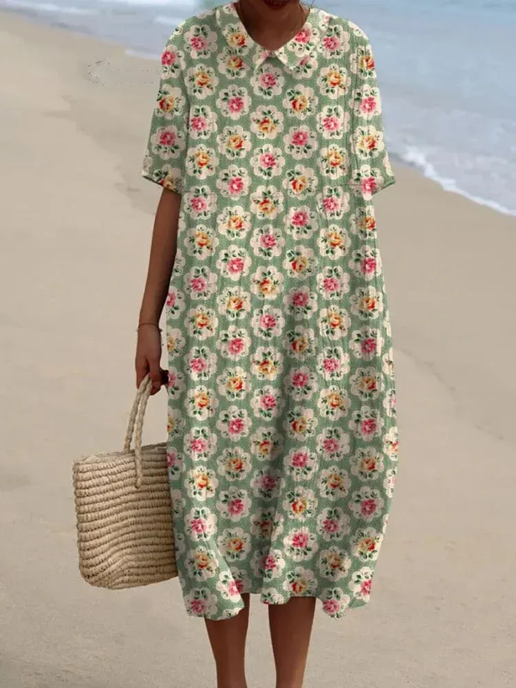 Women's Abstract Pattern Art Print Cotton Dress