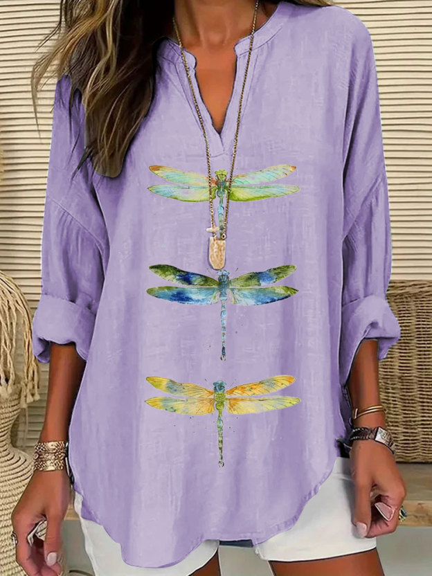 Women's Dragonfly Print Casual Shirt