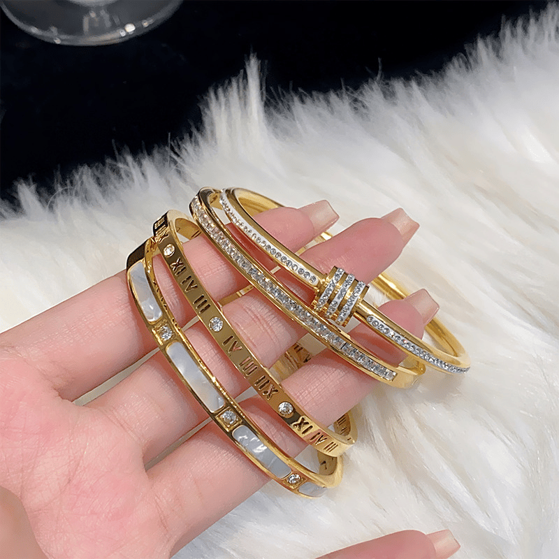 4-Piece Elegant Stainless Steel Bracelet Set,  Fashionable Classic Design