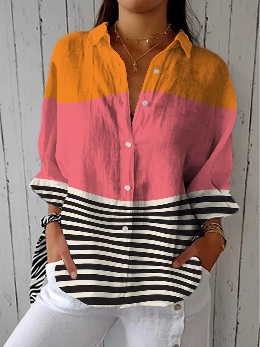 Women’s Abstract Line Cotton Linen Shirt