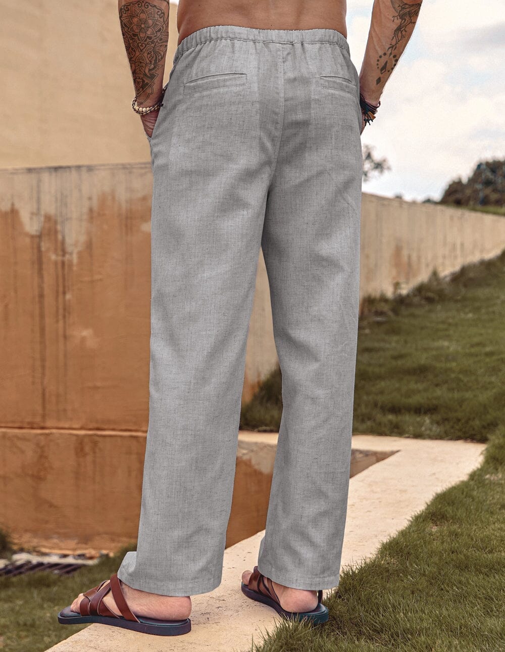 Linen Style Elastic Waist Yoga Pants 