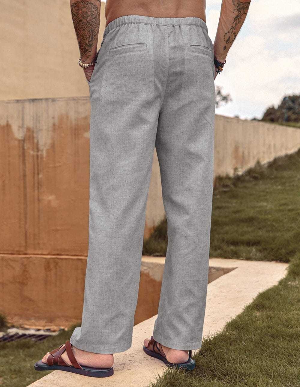 Linen Style Elastic Waist Yoga Pants 