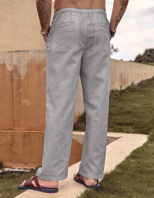 Linen Style Elastic Waist Yoga Pants 