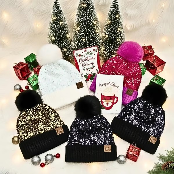 🔥Last Day 49% OFF - Sequin Fur Pom Beanie for Women