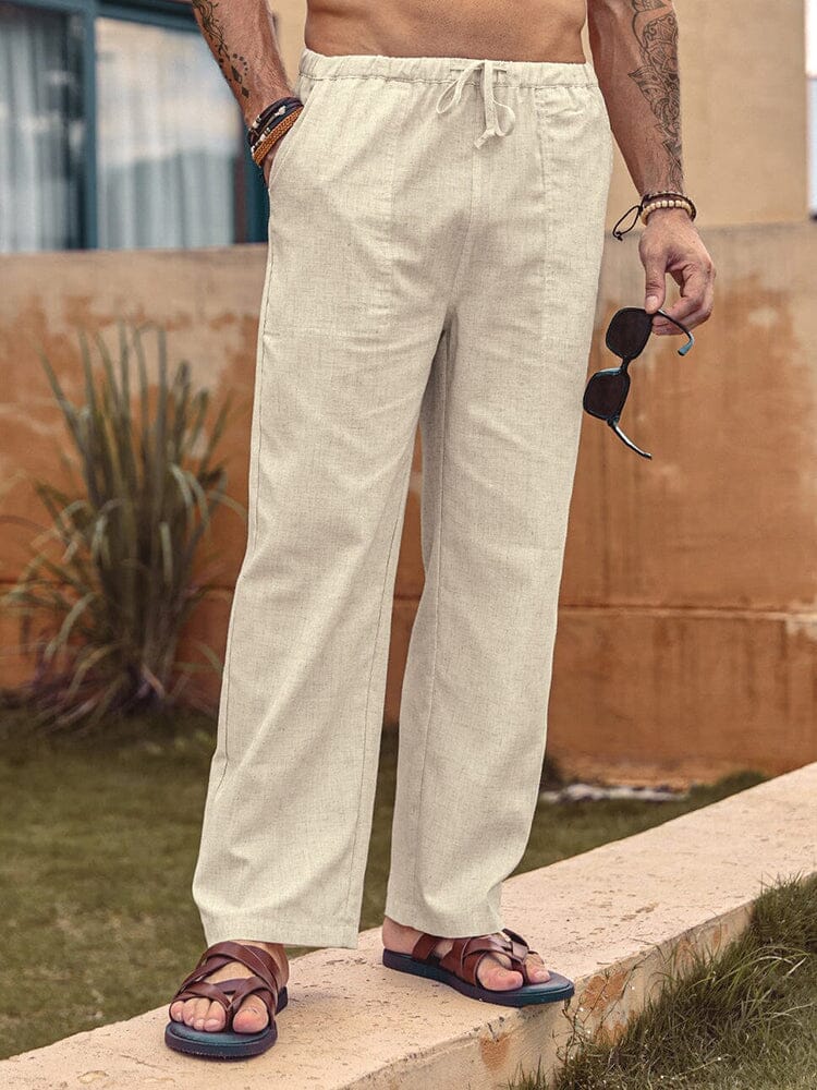 Linen Style Elastic Waist Yoga Pants 