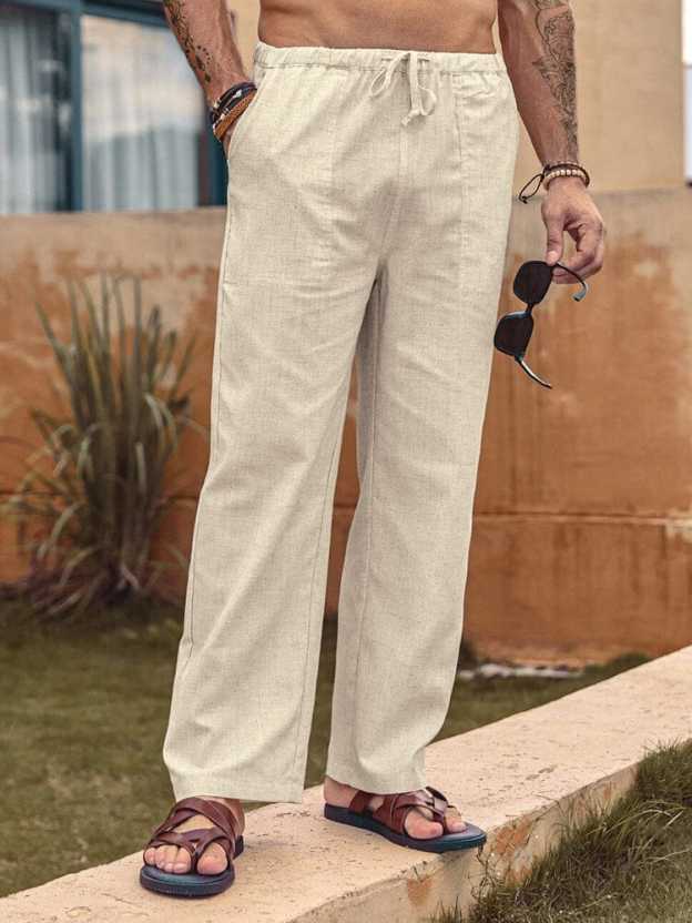 Linen Style Elastic Waist Yoga Pants 