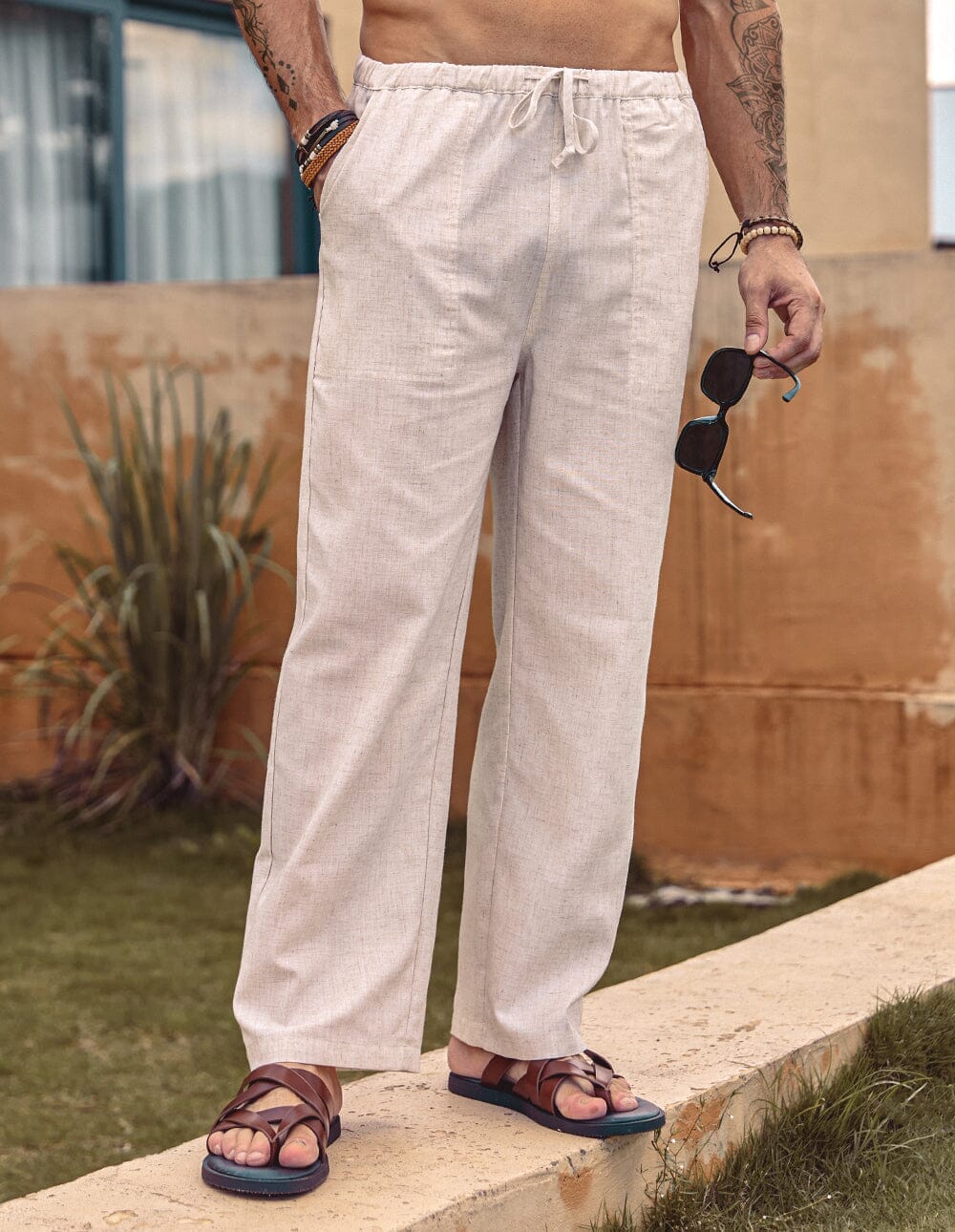 Linen Style Elastic Waist Yoga Pants 