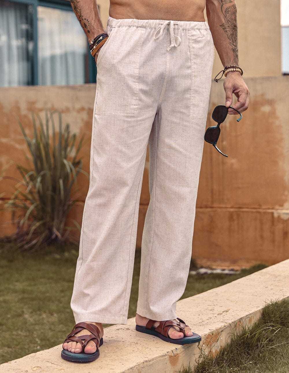 Linen Style Elastic Waist Yoga Pants 