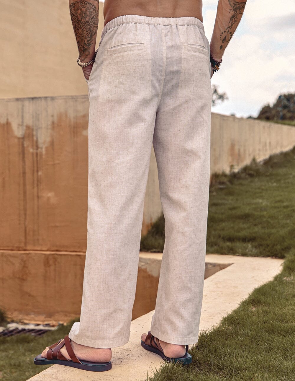 Linen Style Elastic Waist Yoga Pants 